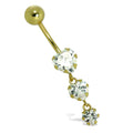 9ct Gold & Triple CZ Crystal Heart Ball End Belly Bar Piercing