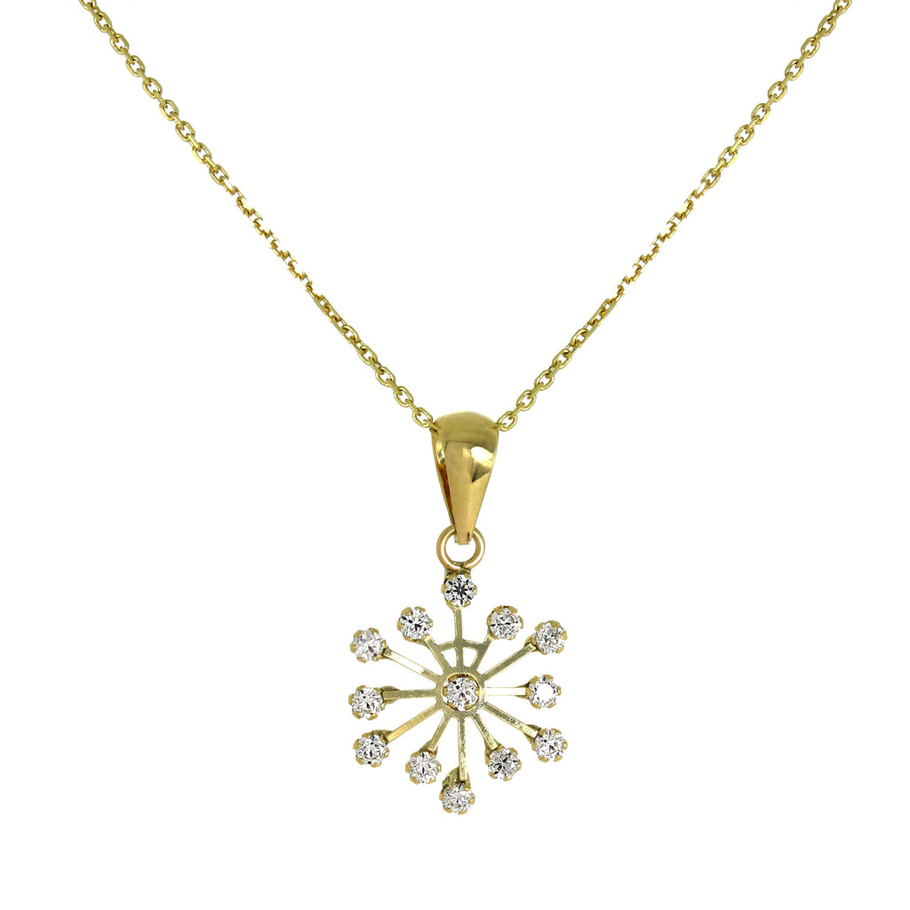 9ct Gold & CZ Crystal Snowflake Pendant & Stud Earrings Set