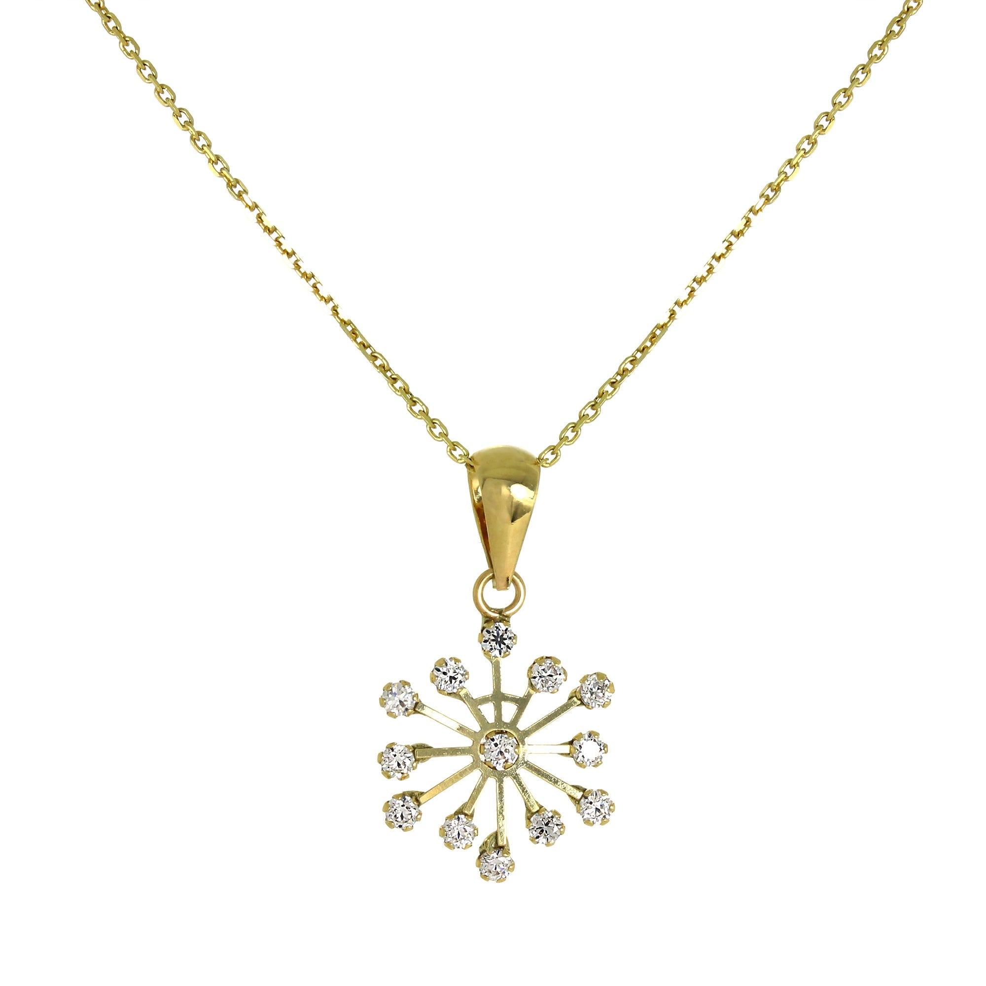 9ct Gold & CZ Crystal Snowflake Pendant & Stud Earrings Set