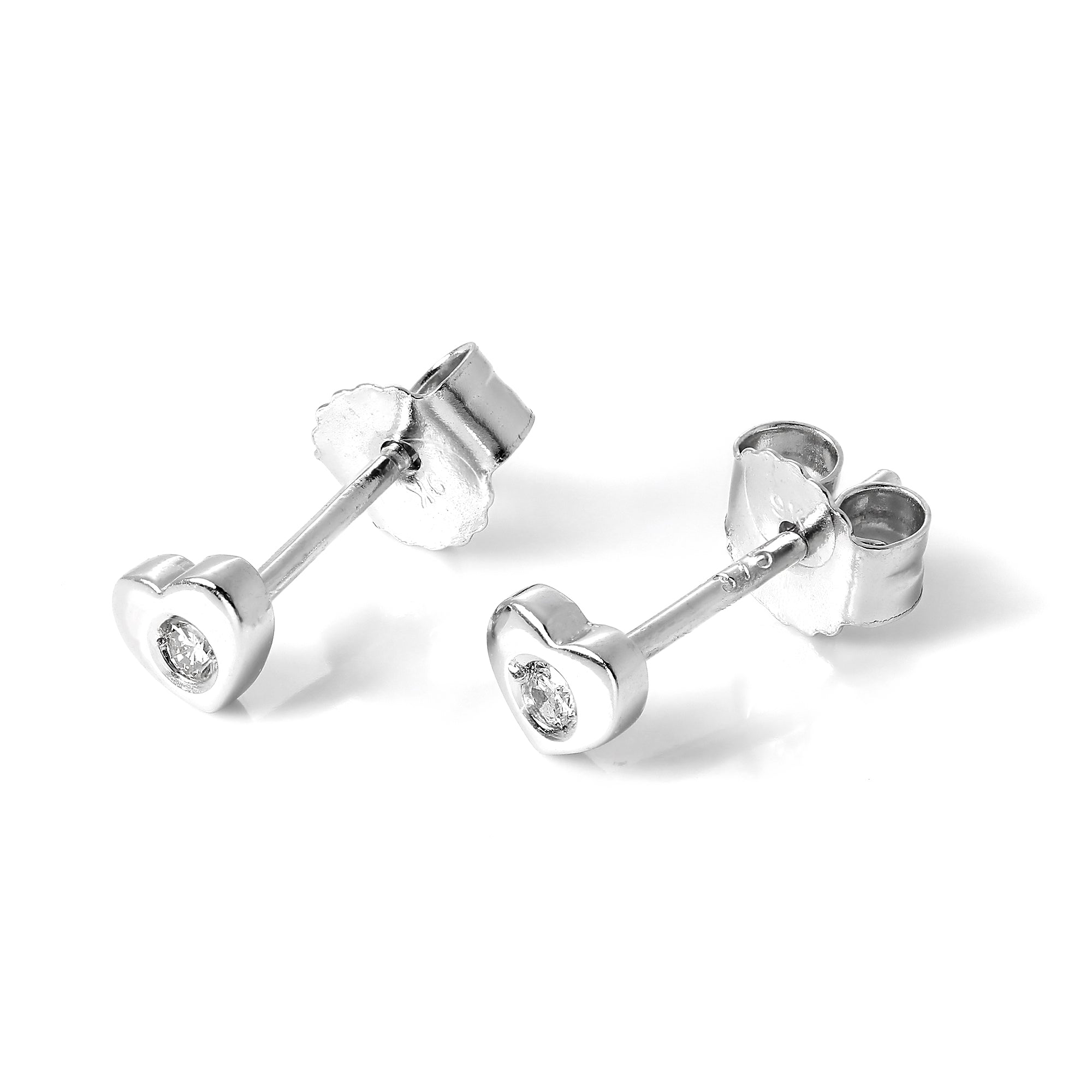 Small 9ct White Gold Diamond Heart Stud Earrings