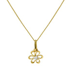 9ct Gold Cut Out Flower Pendant with CZ Crystal on Chain