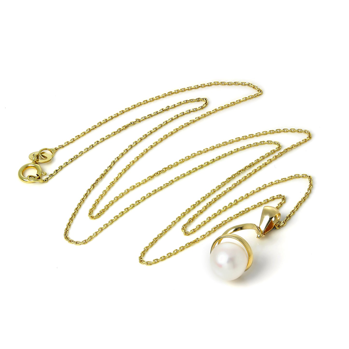 9ct Gold Twisted Freshwater Pearl Pendant Necklace