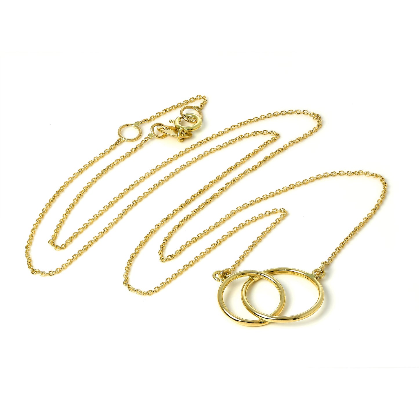 9ct Gold Interlocking Hoop Pendant 16 Inch Necklace