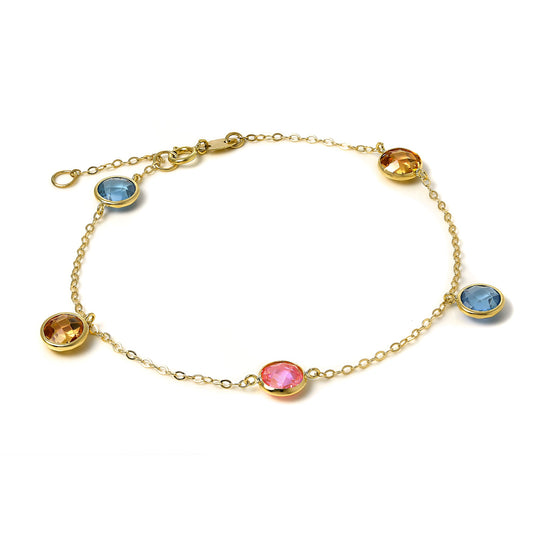 9ct Gold 7 Inch Trace Chain Bracelet with CZ Crystals