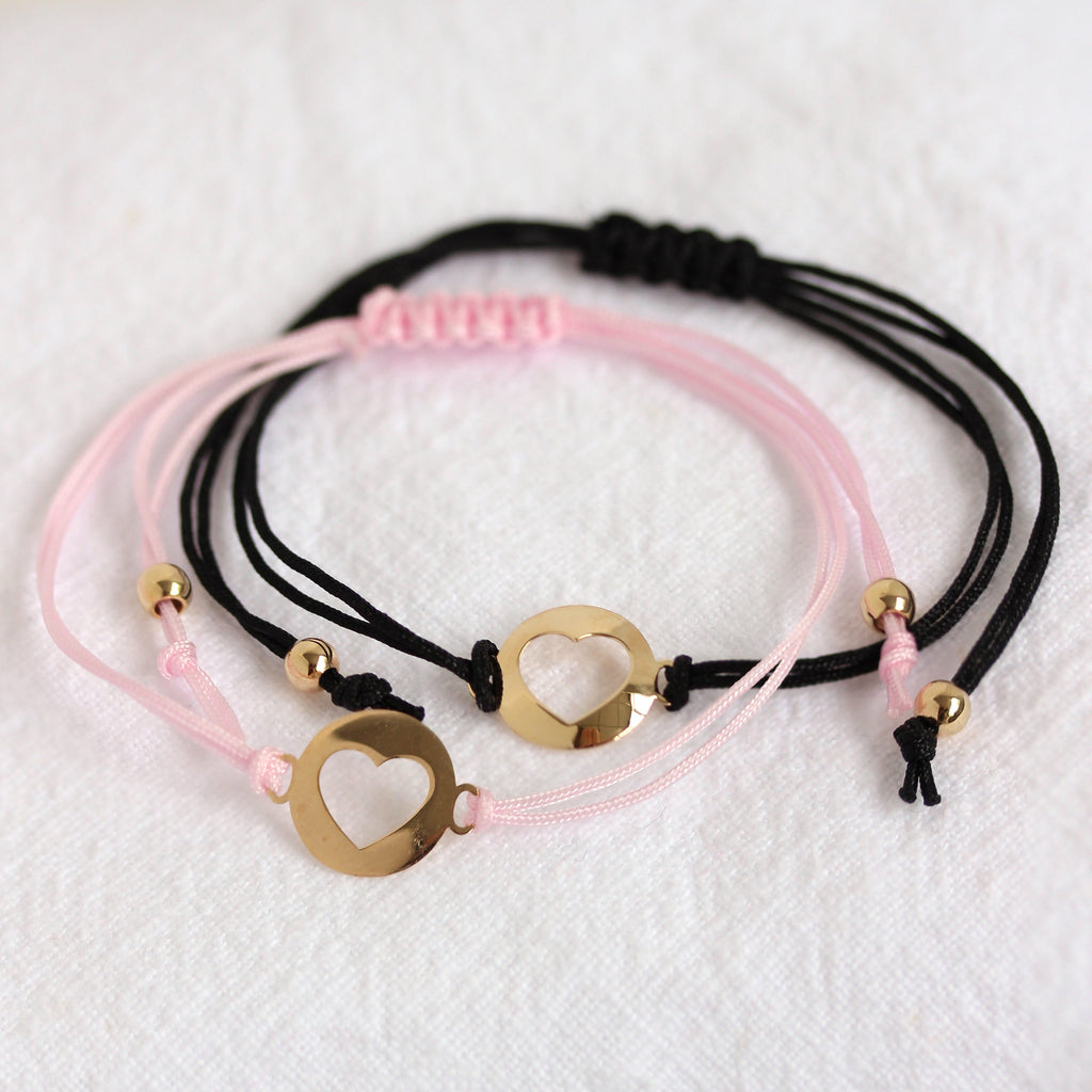 9ct Gold Open Heart Coloured Cord Adjustable Bracelet