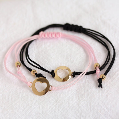 9ct Gold Open Heart Coloured Cord Adjustable Bracelet