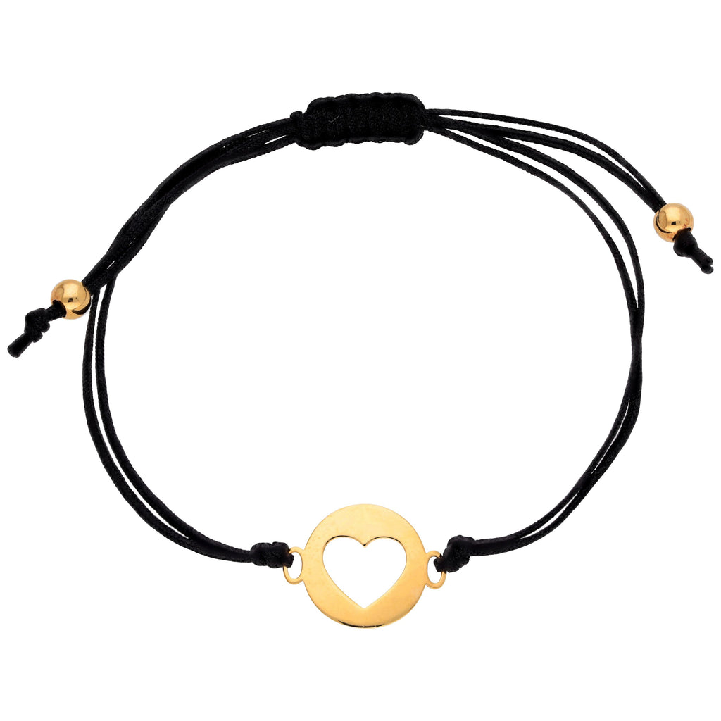 9ct Gold Open Heart Coloured Cord Adjustable Bracelet