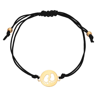 9ct Gold Baby Feet Outline Coloured Cord Adjustable Bracelet