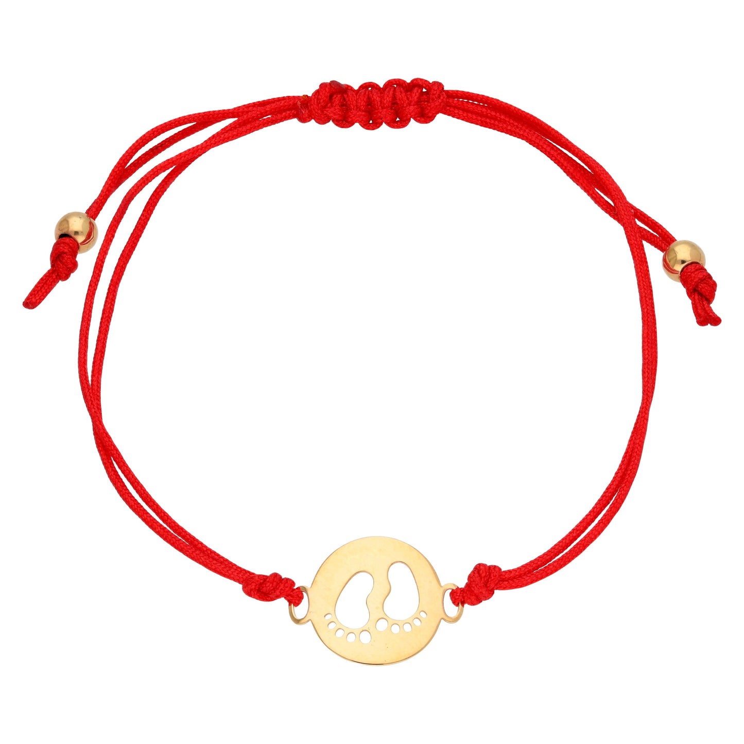 9ct Gold Baby Feet Outline Coloured Cord Adjustable Bracelet
