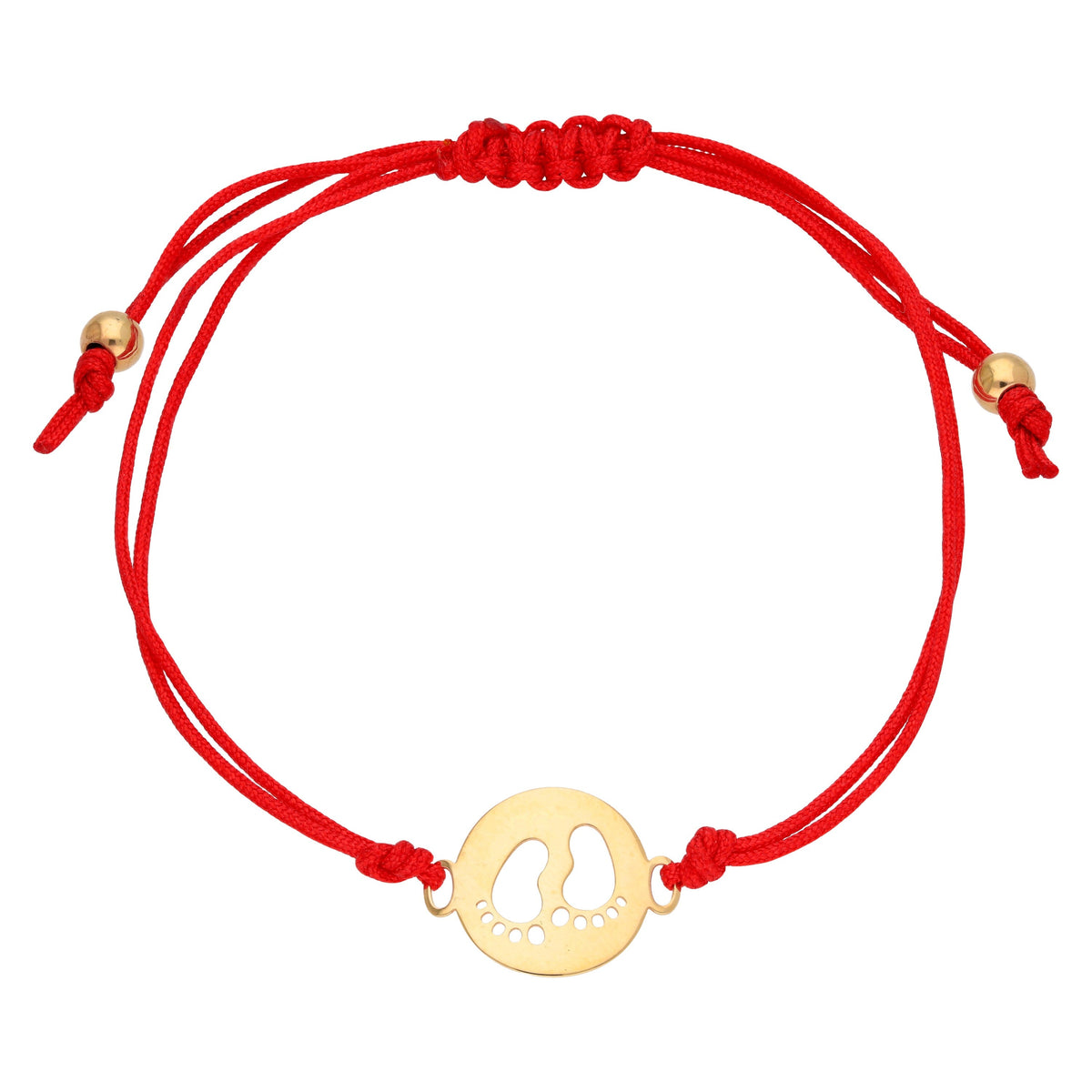 9ct Gold Baby Feet Outline Coloured Cord Adjustable Bracelet