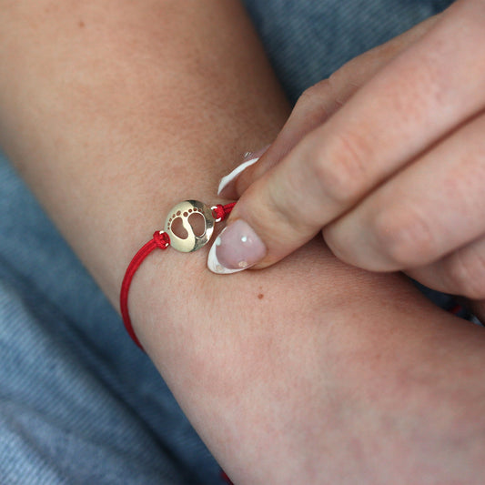 9ct Gold Baby Feet Outline Coloured Cord Adjustable Bracelet