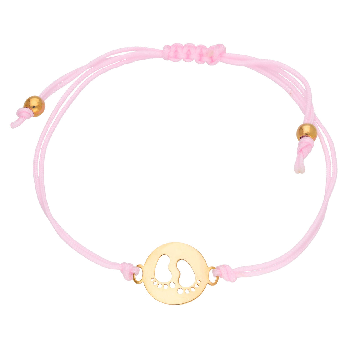 9ct Gold Baby Feet Outline Coloured Cord Adjustable Bracelet