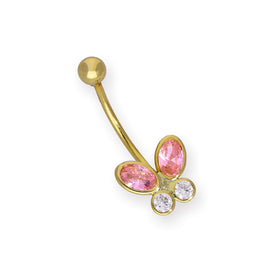 9ct Gold & CZ Crystal Butterfly Belly Bar