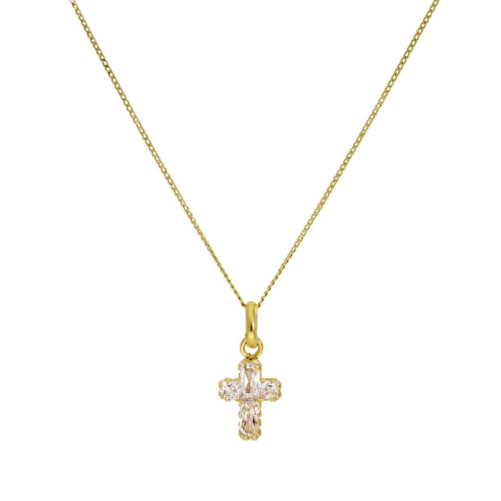 9ct Gold Small CZ Crystal Cross Pendant Necklace 16 - 20 Inches