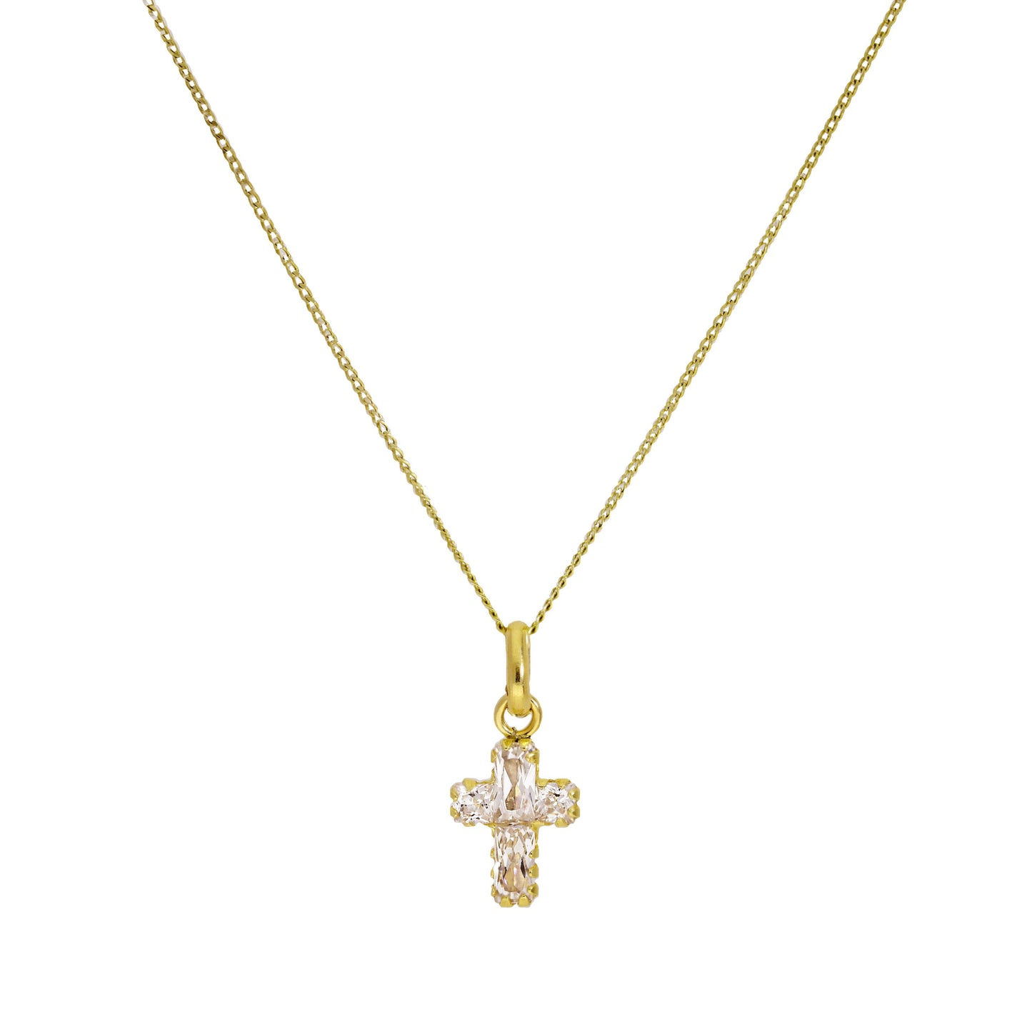 9ct Gold Small CZ Crystal Cross Pendant Necklace 16 - 20 Inches
