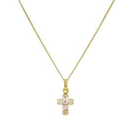 9ct Gold Small CZ Crystal Cross Pendant Necklace 16 - 20 Inches
