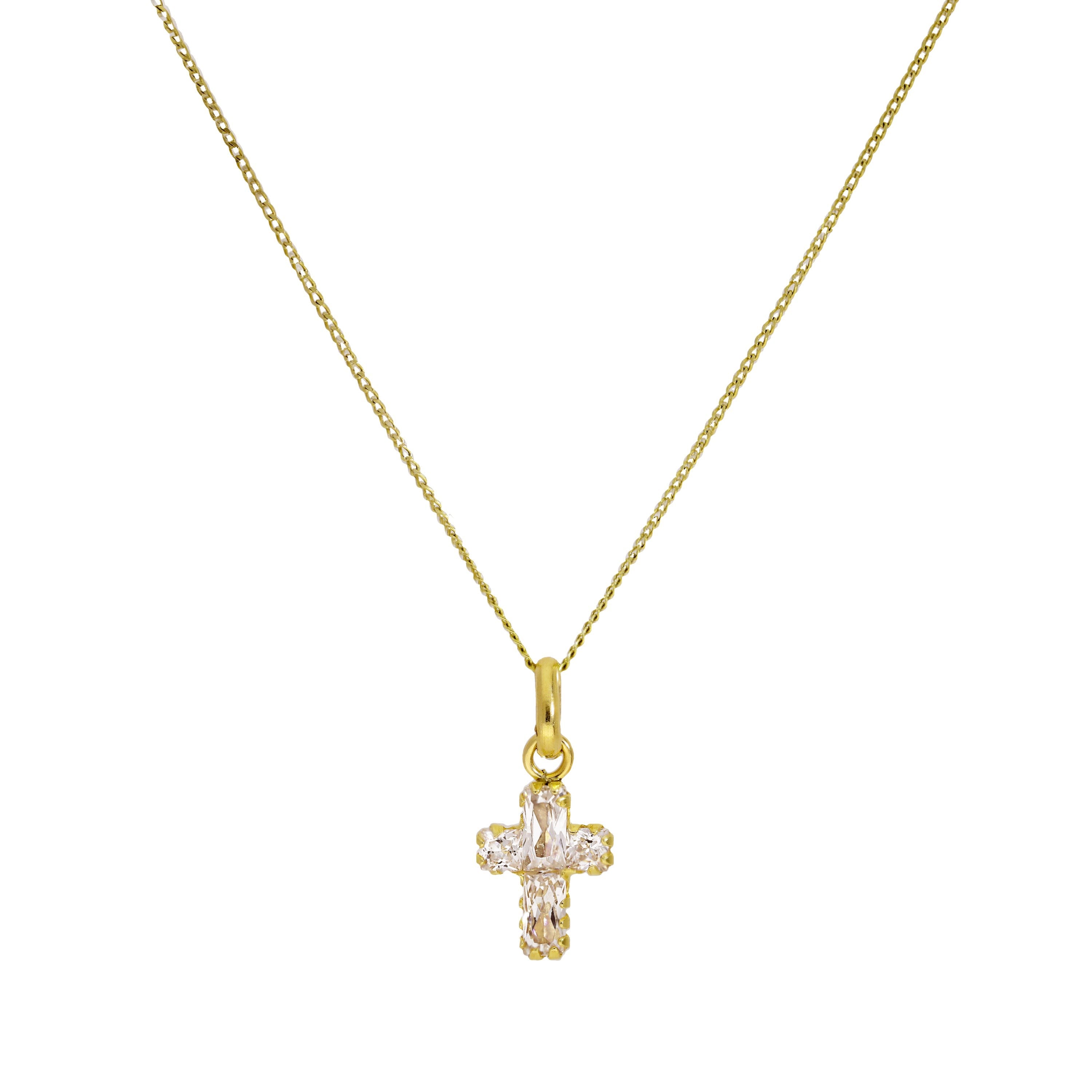 9ct Gold Small CZ Crystal Cross Pendant Necklace 16 - 20 Inches
