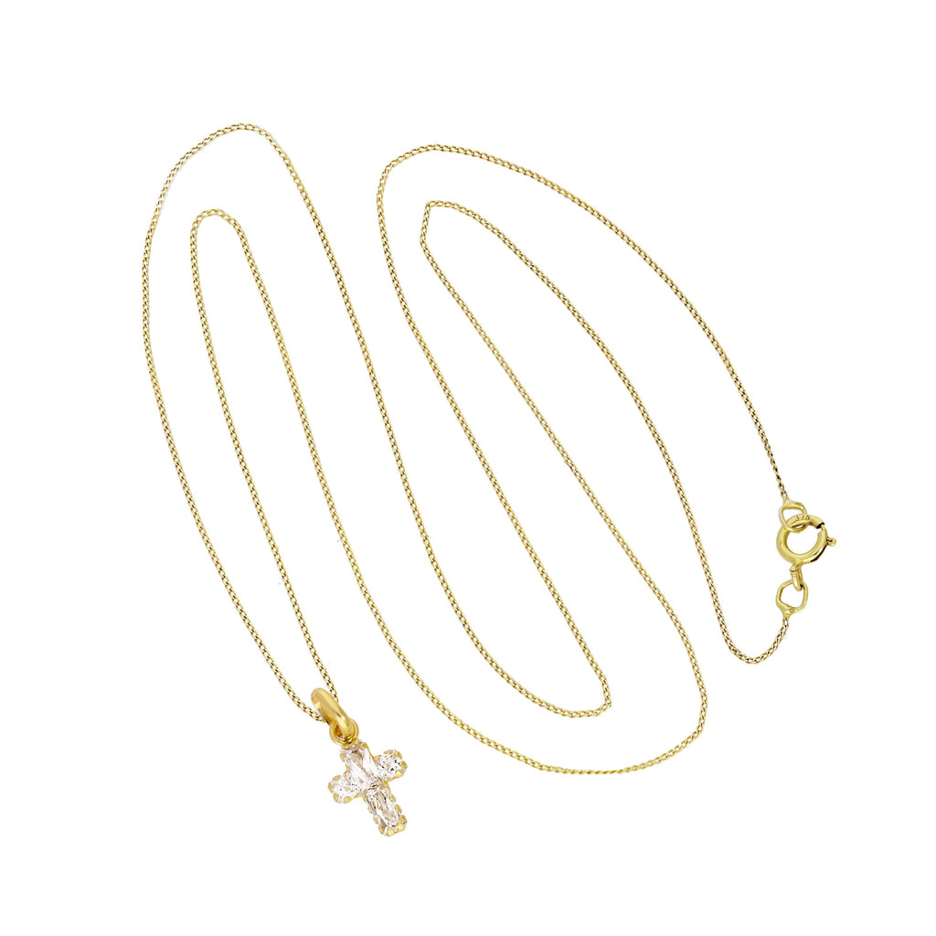9ct Gold Small CZ Crystal Cross Pendant Necklace 16 - 20 Inches