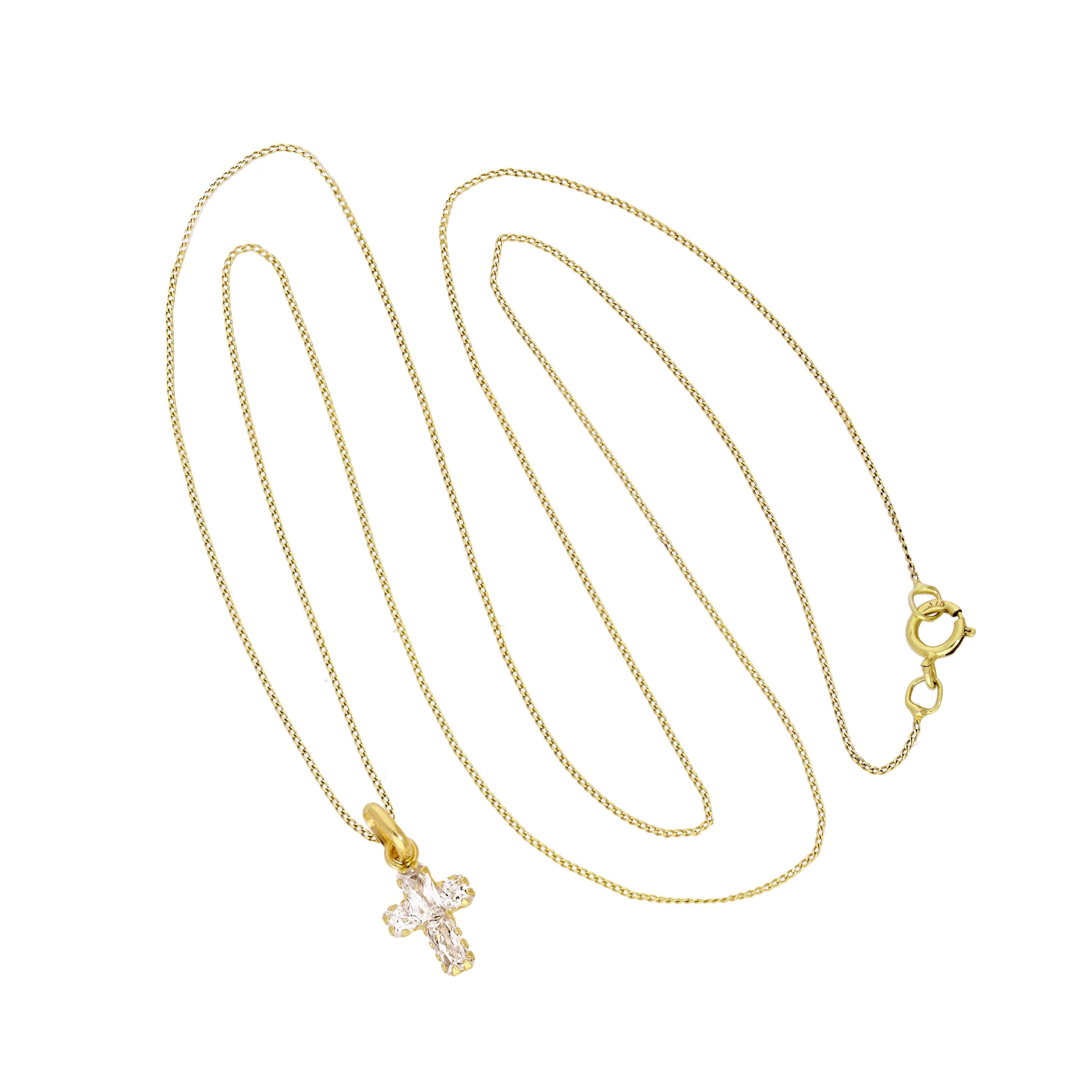9ct Gold Small CZ Crystal Cross Pendant Necklace 16 - 20 Inches