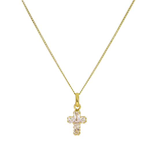 9ct Gold Small CZ Crystal Cross Pendant Necklace 16 - 20 Inches