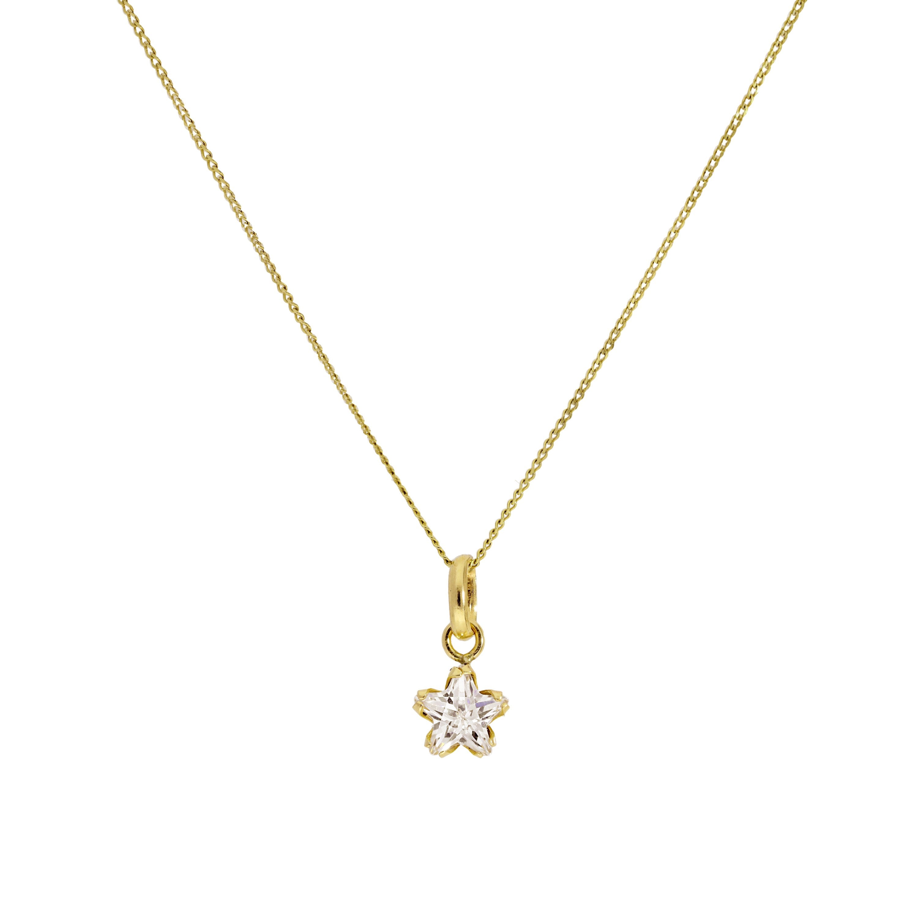 9ct Gold Small CZ Crystal Star Pendant Necklace 16 - 20 Inches