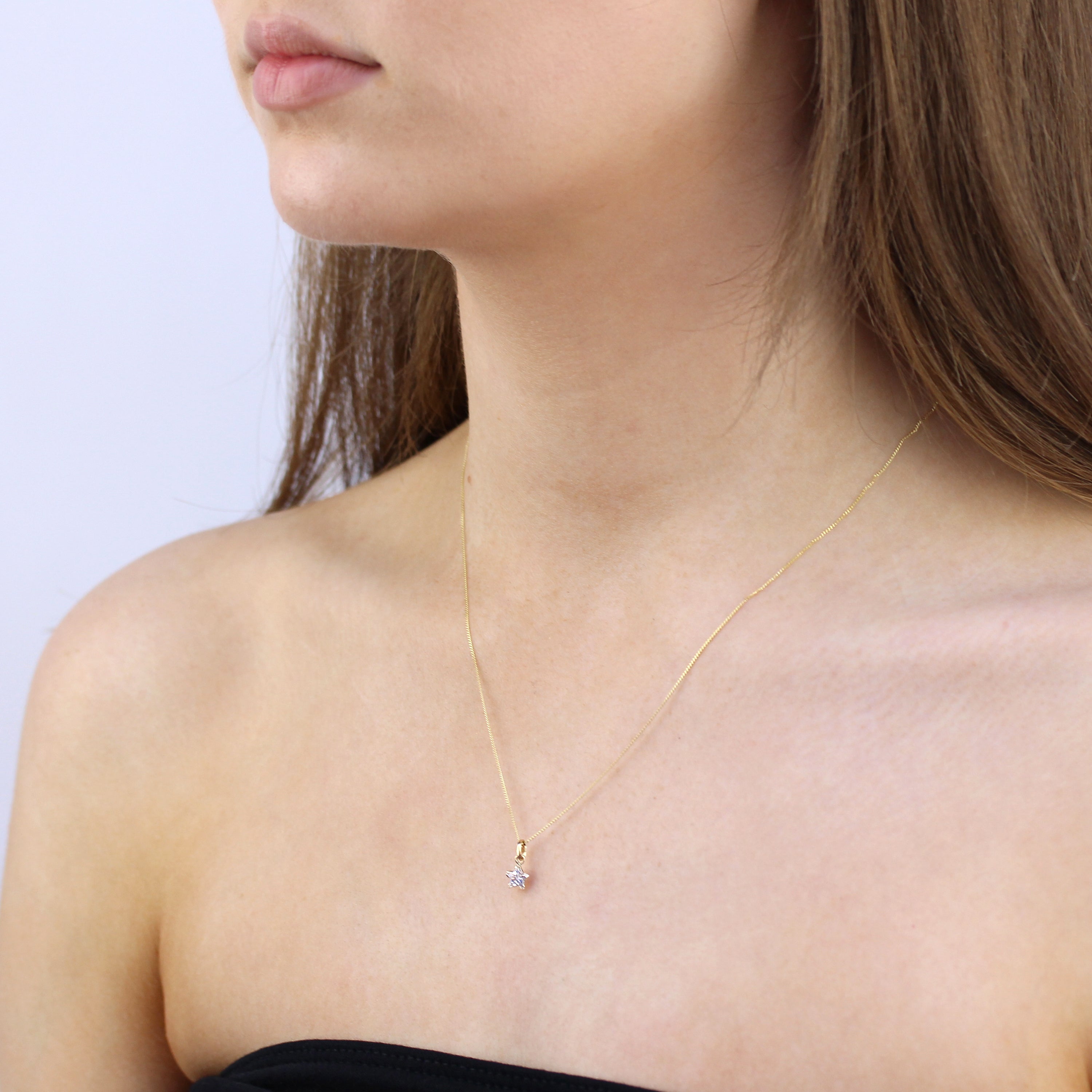 9ct Gold Small CZ Crystal Star Pendant Necklace 16 - 20 Inches
