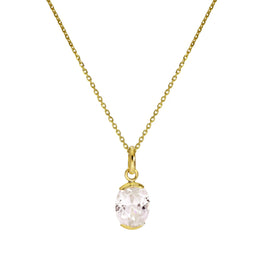 9ct Gold & Clear CZ Crystal Oval Pendant Necklace 16 - 20 Inches