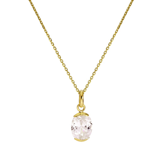 9ct Gold & Clear CZ Crystal Oval Pendant Necklace 16 - 20 Inches