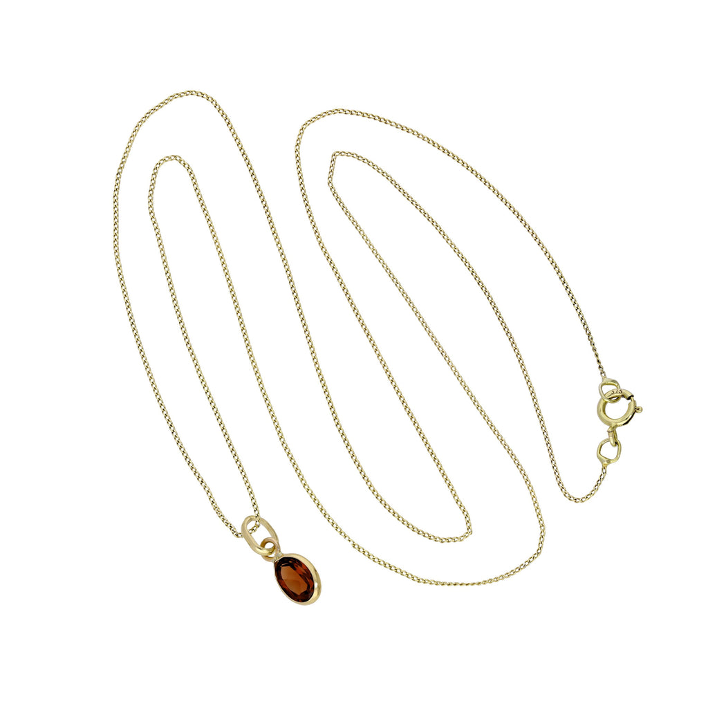 9ct Gold & Garnet CZ Crystal Oval Pendant Necklace 16 - 20 Inches