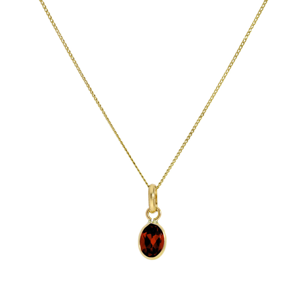 9ct Gold & Garnet CZ Crystal Oval Pendant Necklace 16 - 20 Inches