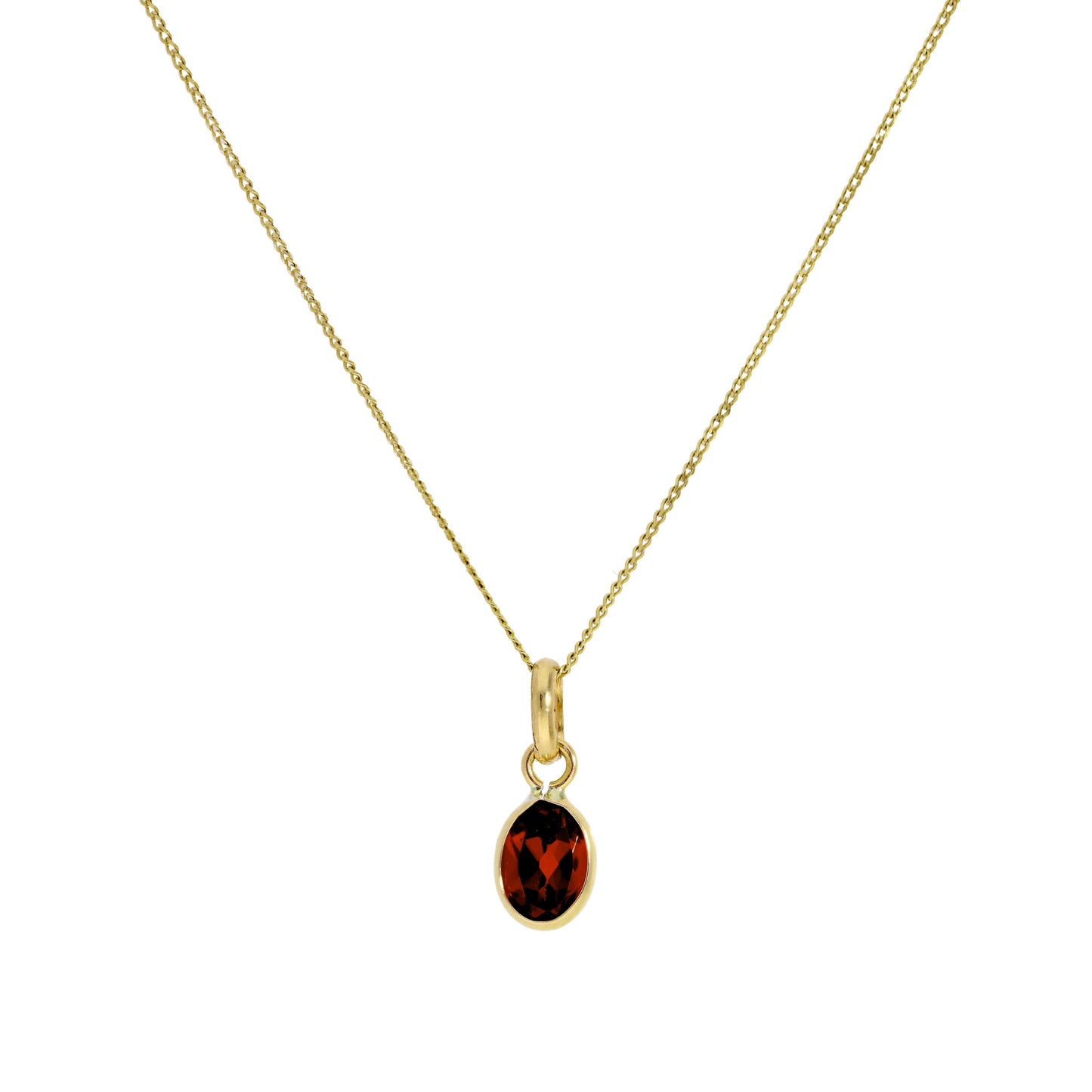9ct Gold & Garnet CZ Crystal Oval Pendant Necklace 16 - 20 Inches