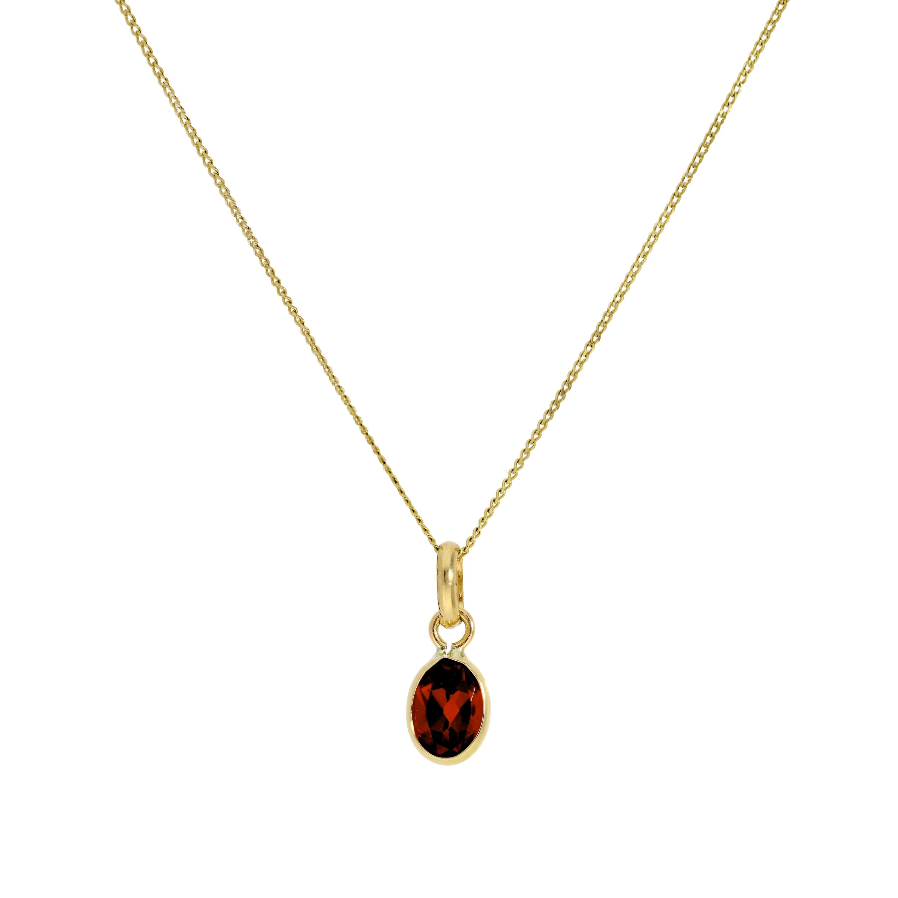 9ct Gold & Garnet CZ Crystal Oval Pendant Necklace 16 - 20 Inches