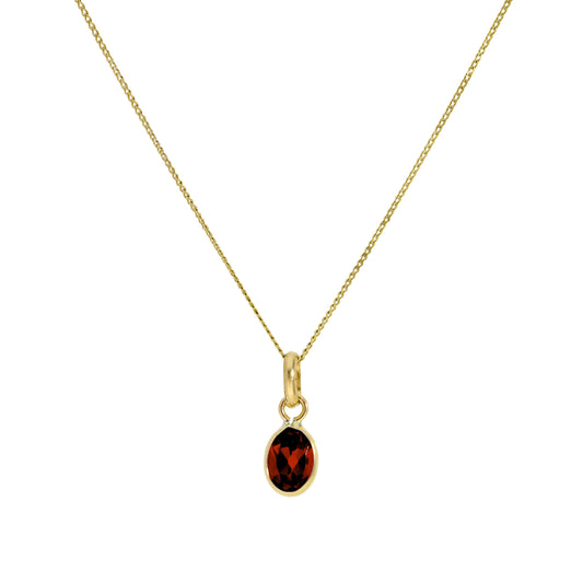 9ct Gold & Garnet CZ Crystal Oval Pendant Necklace 16 - 20 Inches