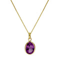 9ct Gold & Amethyst CZ Crystal Oval Pendant Necklace 16 - 20 Inches