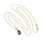 9ct Gold & Amethyst CZ Crystal Oval Pendant Necklace 16 - 20 Inches