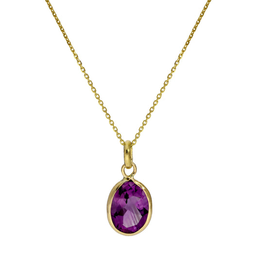 9ct Gold & Amethyst CZ Crystal Oval Pendant Necklace 16 - 20 Inches