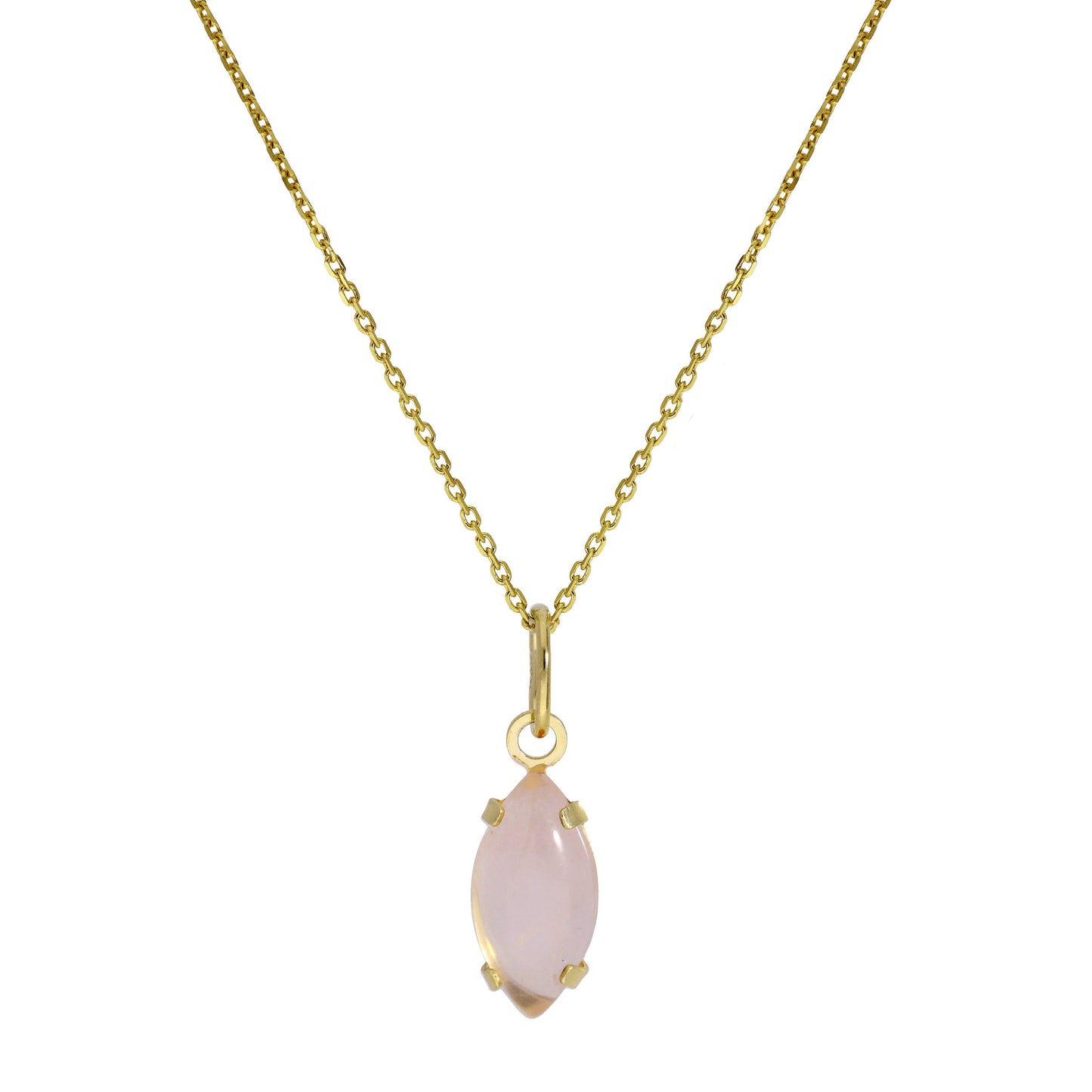 9ct Gold & Rose Quartz CZ Crystal Oval Pendant Necklace 16 - 20 Inches