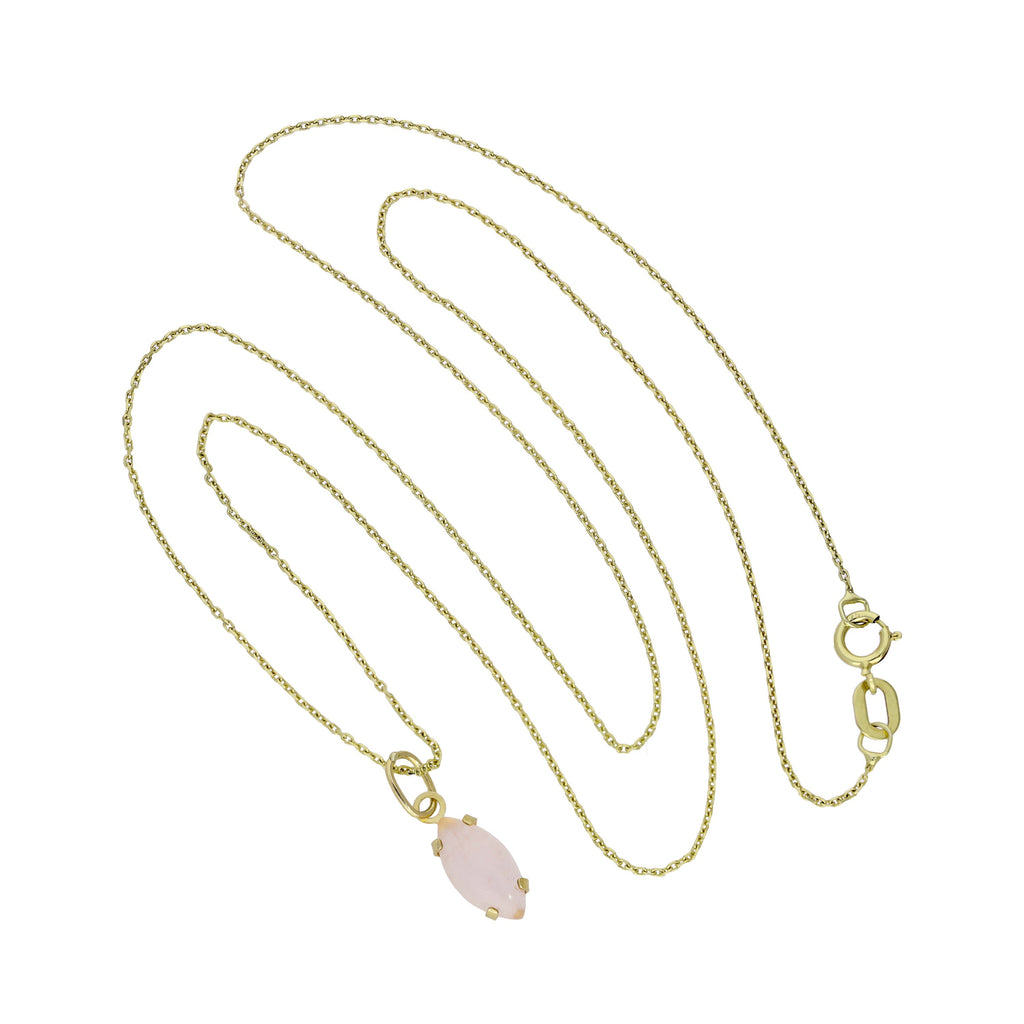 9ct Gold & Rose Quartz CZ Crystal Oval Pendant Necklace 16 - 20 Inches