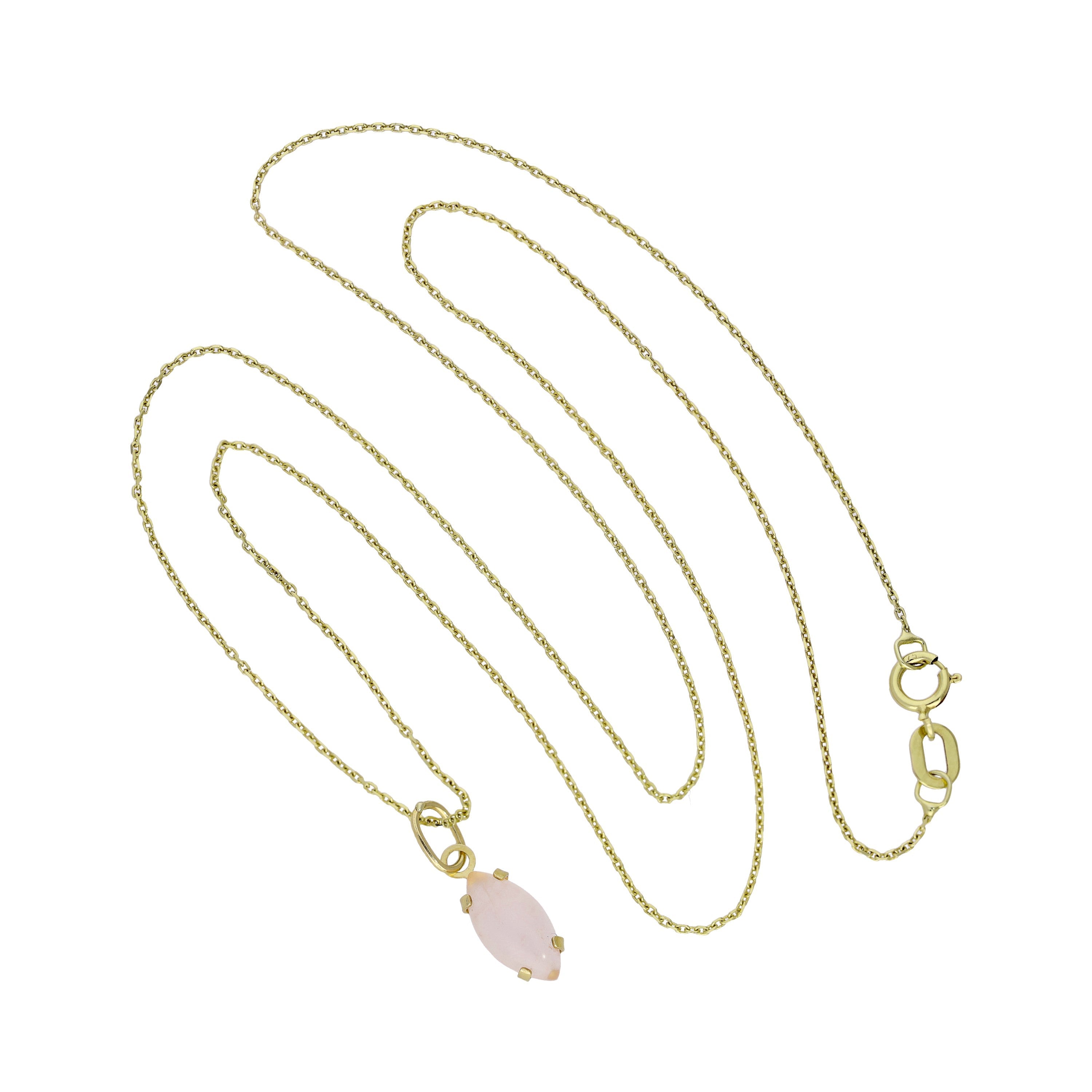 9ct Gold & Rose Quartz CZ Crystal Oval Pendant Necklace 16 - 20 Inches