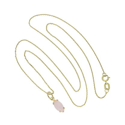 9ct Gold & Rose Quartz CZ Crystal Oval Pendant Necklace 16 - 20 Inches