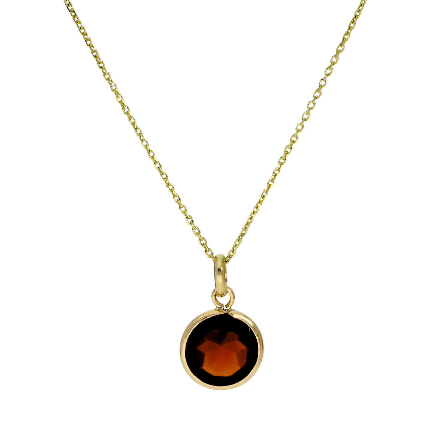 9ct Gold & Garnet CZ Round Pendant Necklace 16 - 20 Inches