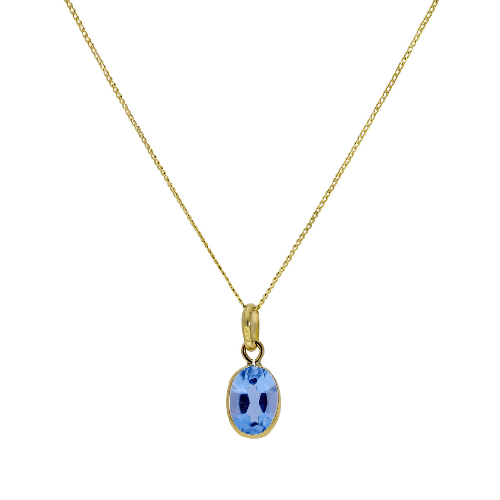 9ct Gold & Aquamarine CZ Crystal Oval Pendant Necklace 16-20 Inches