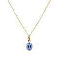 9ct Gold & Aquamarine CZ Crystal Oval Pendant Necklace 16-20 Inches