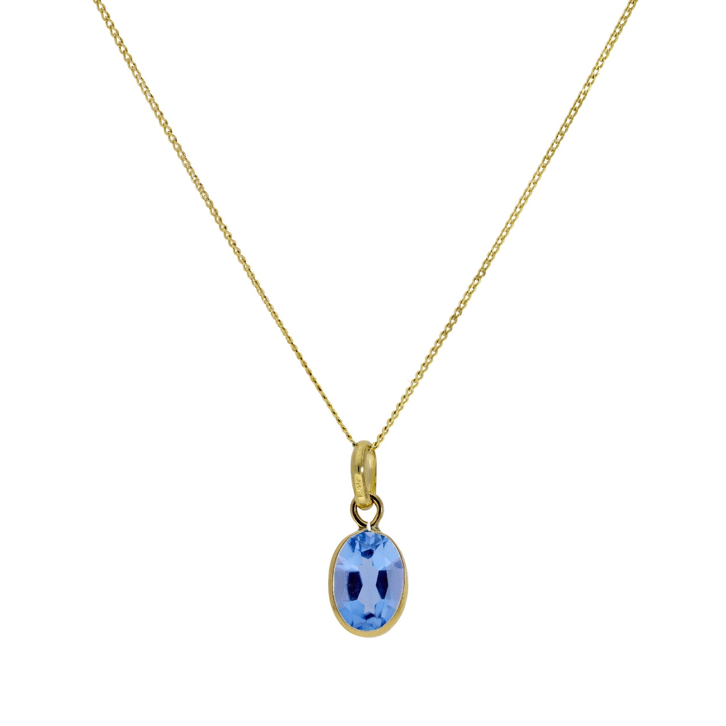 9ct Gold & Aquamarine CZ Crystal Oval Pendant Necklace 16-20 Inches