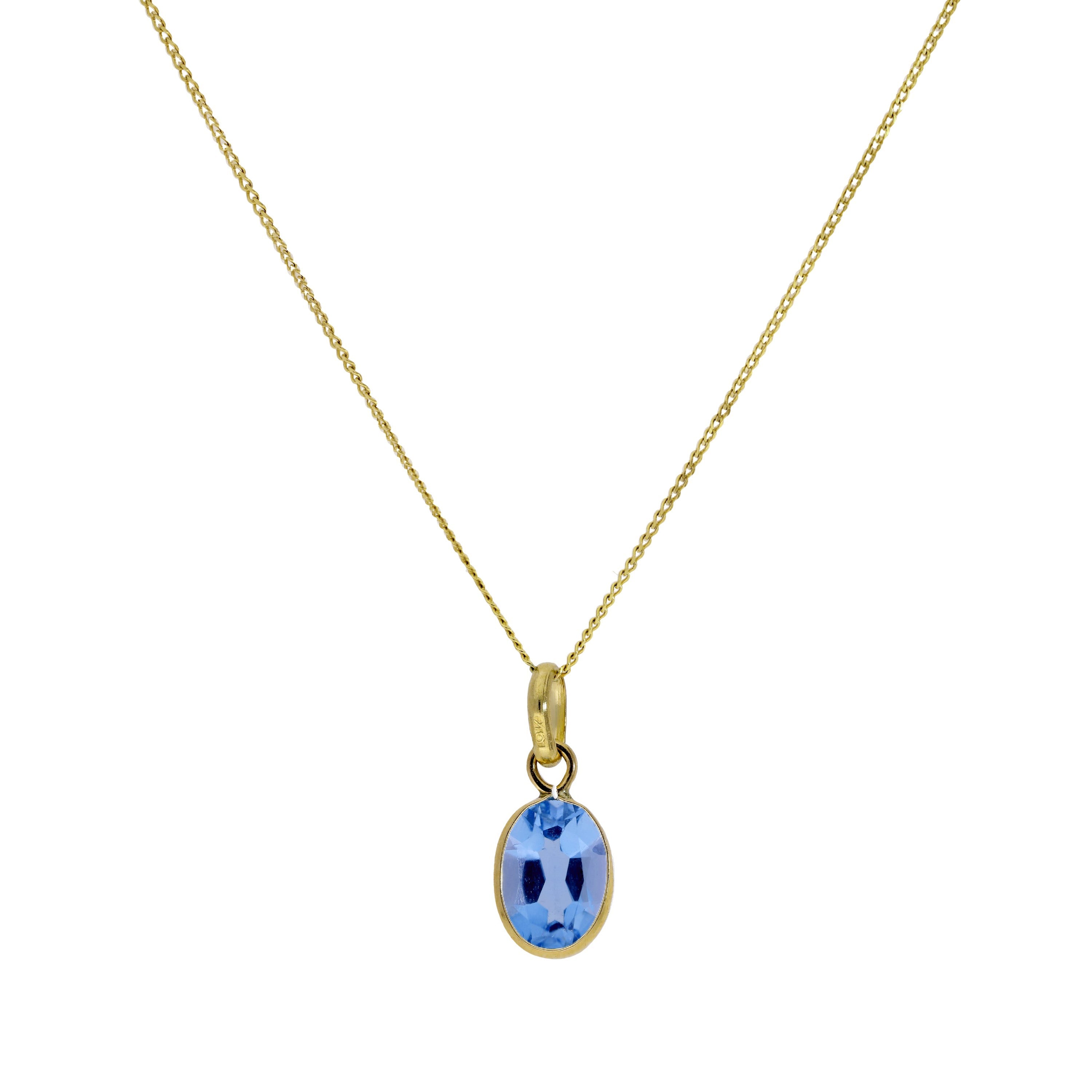 9ct Gold & Aquamarine CZ Crystal Oval Pendant Necklace 16-20 Inches