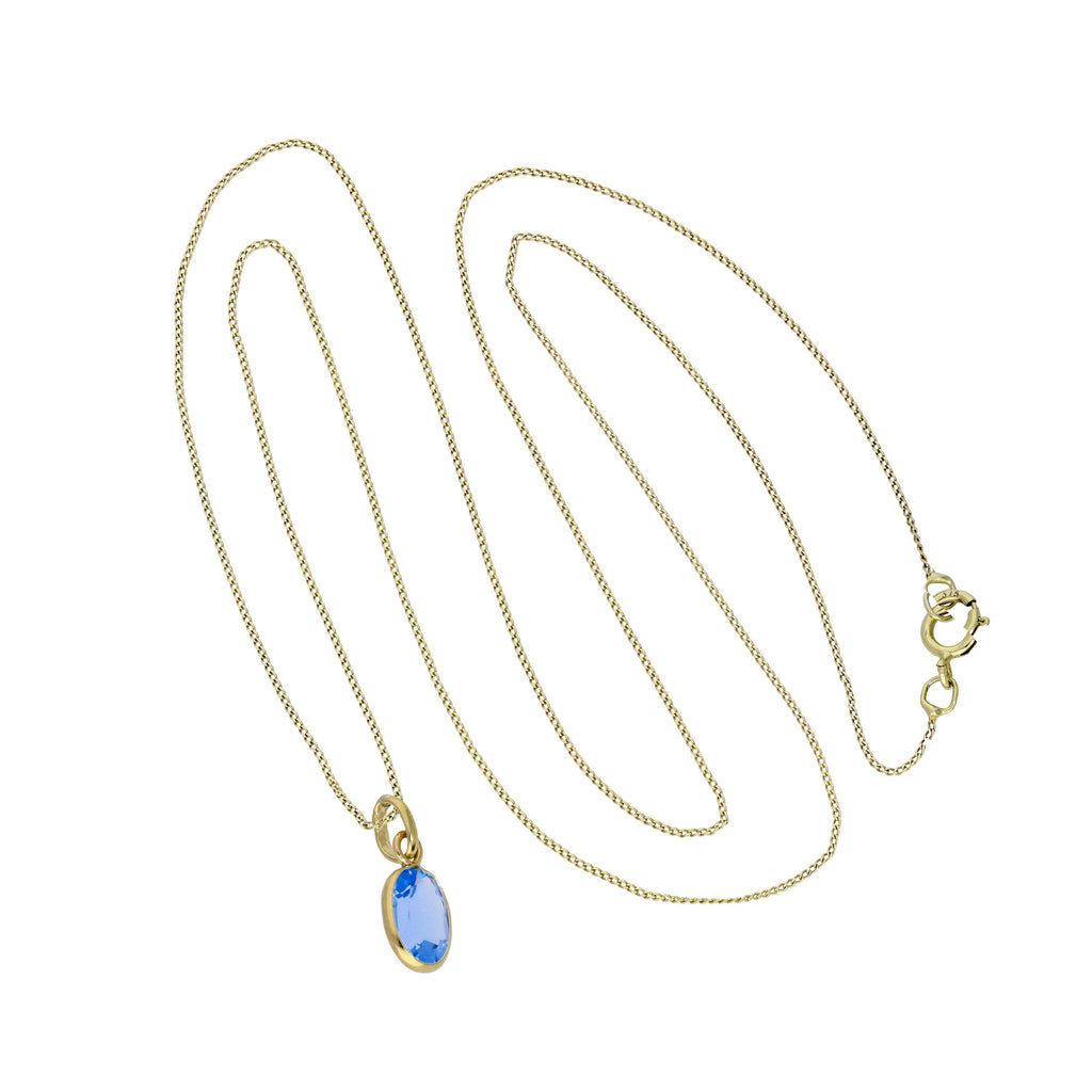 9ct Gold & Aquamarine CZ Crystal Oval Pendant Necklace 16-20 Inches
