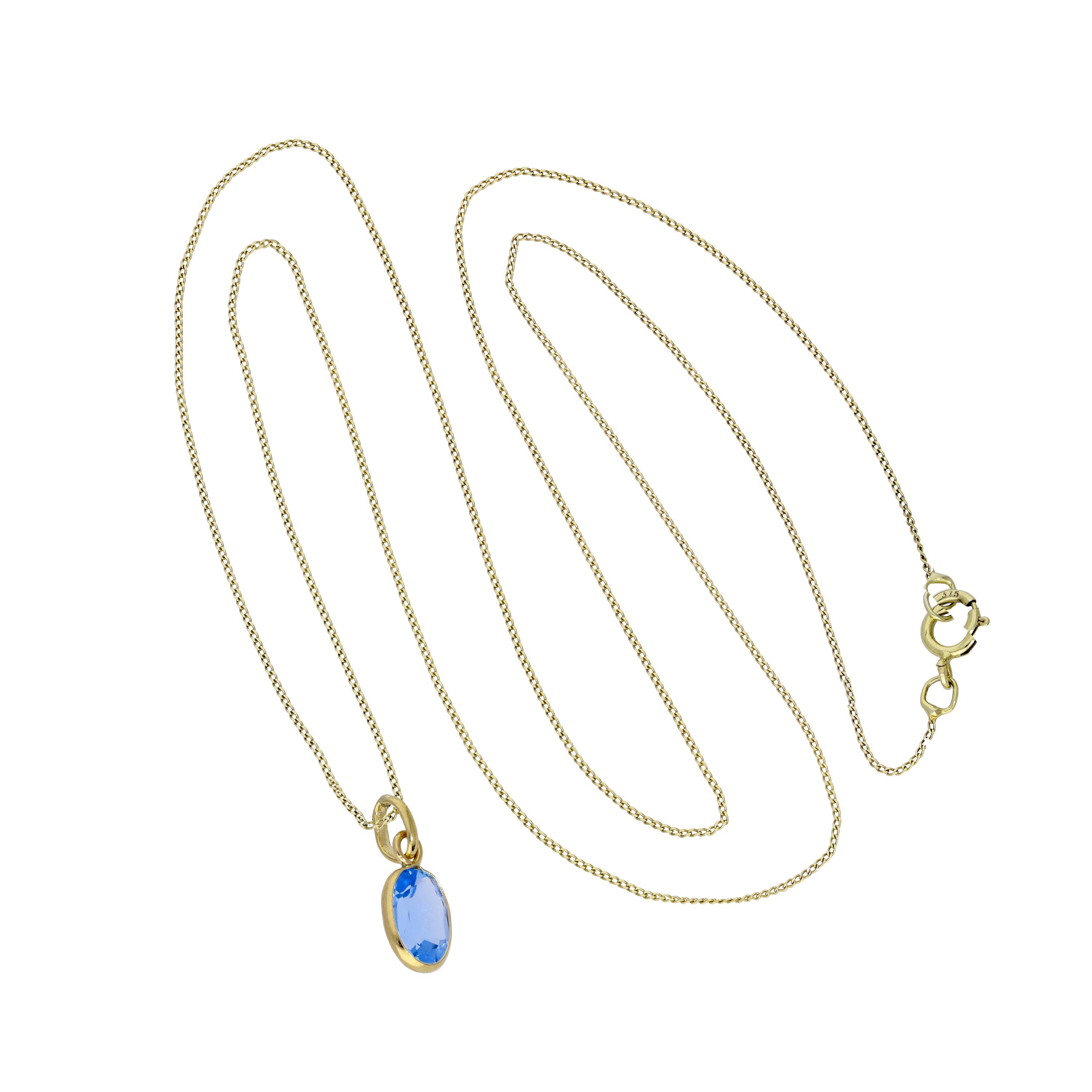 9ct Gold & Aquamarine CZ Crystal Oval Pendant Necklace 16-20 Inches