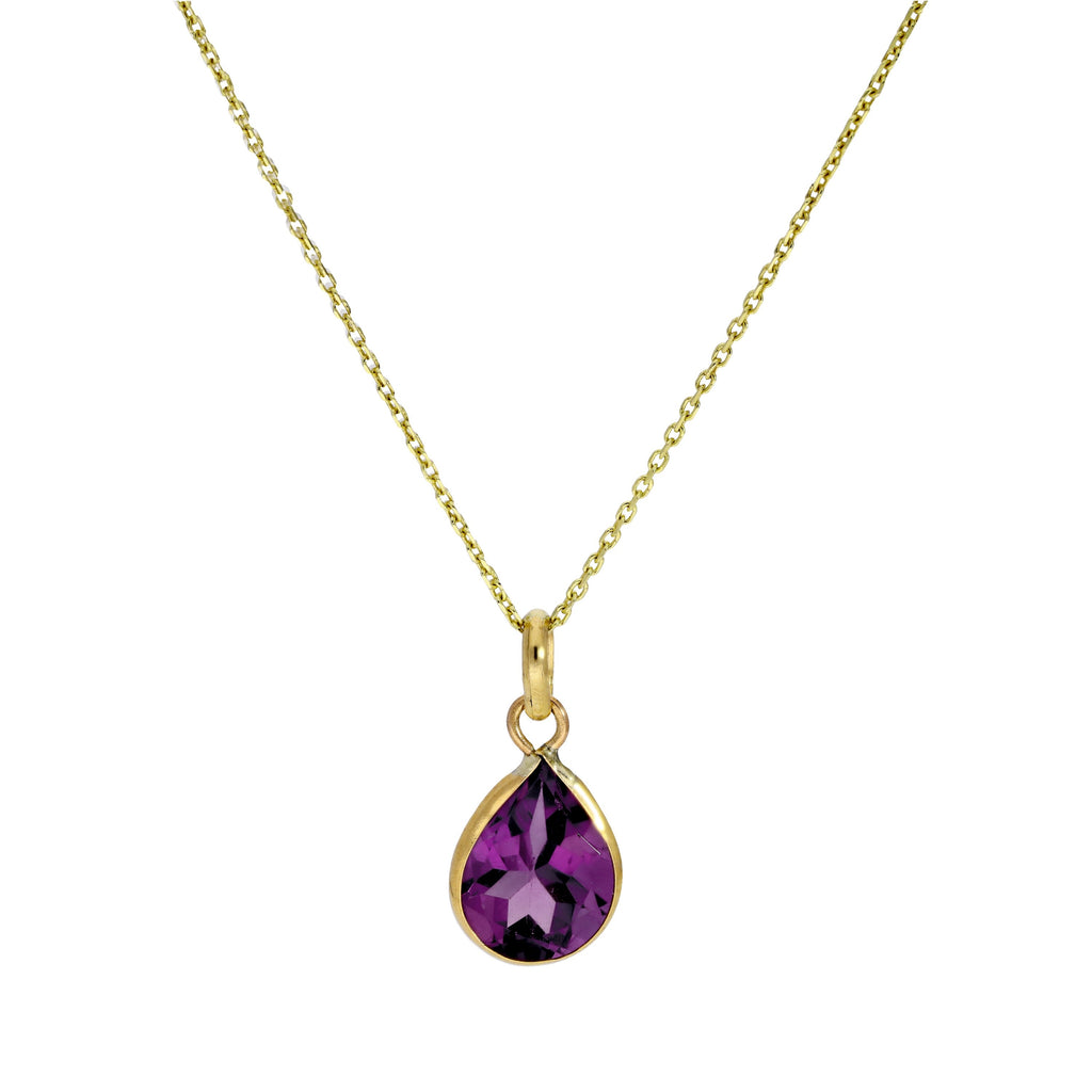 9ct Gold & Amethyst CZ Crystal Teardrop Pendant Necklace 16 - 20 Inches