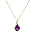 9ct Gold & Amethyst CZ Crystal Teardrop Pendant Necklace 16 - 20 Inches