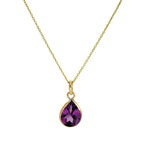 9ct Gold & Amethyst CZ Crystal Teardrop Pendant Necklace 16 - 20 Inches